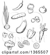 Clipart Of Black And White Sketched Veggies Royalty Free Vector Illustration