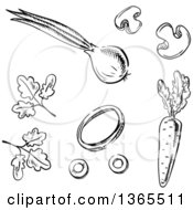 Clipart Of Black And White Sketched Vegetables Royalty Free Vector Illustration