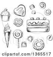 Poster, Art Print Of Black And White Sketched Candy And Sweets