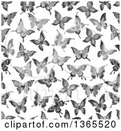 Poster, Art Print Of Seamless Black And White Butterfly Background Pattern
