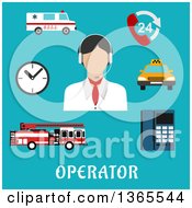 Poster, Art Print Of Flat Design Faceless Emergency Operator With Accessories Over Text On Blue