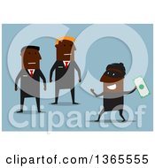 Poster, Art Print Of Flat Design Black Security Guards Catching A Robber Stealing Money Over Blue