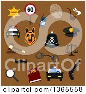 Poster, Art Print Of Flat Design Sherrif And Police Items Over Brown