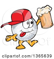 Golf Ball Sports Mascot Character Wearing A Cap And Holding Up A Beer