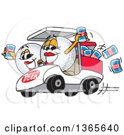 Golf Ball Sports Mascot Babes With Beer Cans In A Cart
