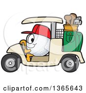 Golf Ball Sports Mascot Character Driving A Cart