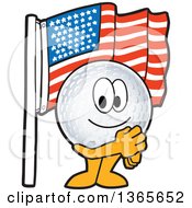 Golf Ball Sports Mascot Character Pledging Allegiance To The American Flag