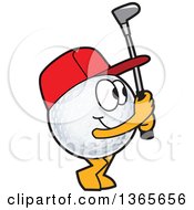 Golf Ball Sports Mascot Character Swinging