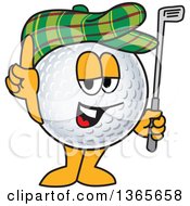 Golf Ball Sports Mascot Character Holding Up A Finger Club And Wearing A Hat