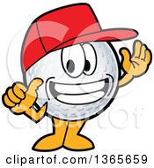 Golf Ball Sports Mascot Character Wearing A Red Hat And Grinning