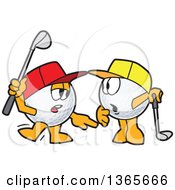 Golf Ball Sports Mascots Character Wearing Hats And Learning How To Play