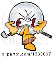 Mad Golf Ball Sports Mascot Character Breaking A Club Over His Knee