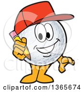 Golf Ball Sports Mascot Character Wearing A Red Hat And Holding A Pencil