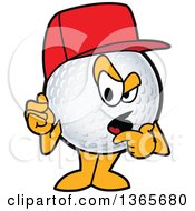Golf Ball Sports Mascot Character Wearing A Red Hat And Questioning
