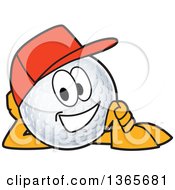 Golf Ball Sports Mascot Character Wearing A Red Hat And Resting On His Side