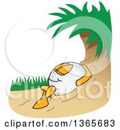 Golf Ball Sports Mascot Character Relaxing In A Sand Trap