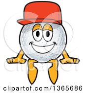 Clipart Of A Golf Ball Sports Mascot Character Wearing A Red Hat And Sitting Royalty Free Vector Illustration