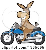 Poster, Art Print Of Cartoon Donkey Mascot On A Blue Motorcycle