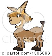 Poster, Art Print Of Cartoon Donkey Mascot Wearing A Straw Hat