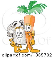 Toque Chefs Hat Mascot Character Posing With A Carrot