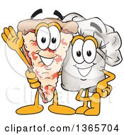 Toque Chefs Hat Mascot Character Posing With A Pizza Slice