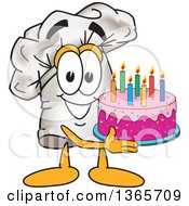 Clipart Of A Toque Chefs Hat Mascot Character Holding A Birthday Cake Royalty Free Vector Illustration by Toons4Biz