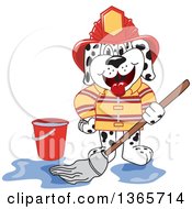 Poster, Art Print Of Dalmatian Fireman Mascot Mopping