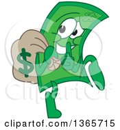 Poster, Art Print Of Cartoon Dollar Bill Mascot Tip Toeing And Gesturing To Be Quite While Carrying A Money Bag