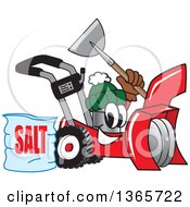 Clipart Of A Snow Blower Mascot Holding A Shovel By A Bag Of Salt Royalty Free Vector Illustration