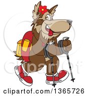 Poster, Art Print Of Wolf School Mascot Using Sticks And Hiking