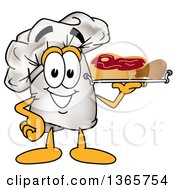Toque Chefs Hat Mascot Character Serving Beef And A Drumstick On A Tray