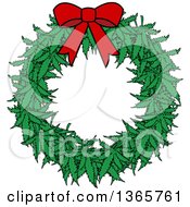 Cartoon Marijuana Pot Leaf Weed Christmas Wreath With A Red Bow
