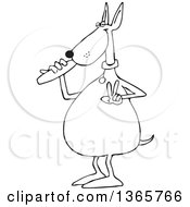Clipart Of A Cartoon Black And White Stoned Dog Gesturing Peace And Smoking A Joint Royalty Free Vector Illustration