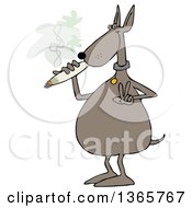 Cartoon High Dog Gesturing Peace And Smoking A Joint