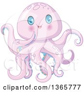 Poster, Art Print Of Cute Purple Baby Octopus With Blue Eyes