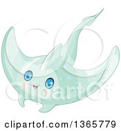 Poster, Art Print Of Cute Green Baby Stingray With Blue Eyes