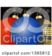 Poster, Art Print Of 3d Blue Red And Black Christmas Baubles Over Flares