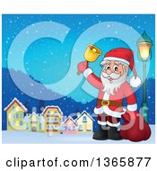 Poster, Art Print Of Christmas Santa Claus Ringing A Bell In A Village At Night