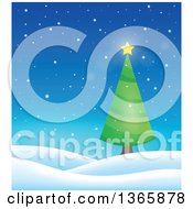 Poster, Art Print Of Christmas Or Winter Background With A Tree On Snowy Hills