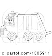 Cartoon Black And White Man Driving A Garbage Truck