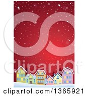 Poster, Art Print Of Winter Village In The Snow Over Red