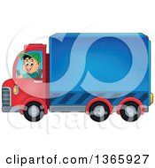 Cartoon Happy White Man Driving A Delivery Truck