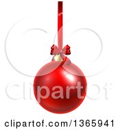 Poster, Art Print Of 3d Shiny Red Christmas Bauble Ornament Hanging From A Ribbon