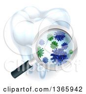Poster, Art Print Of 3d Magnifying Glass Discovering Germs Or Bacteria On A Tooth