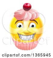 Poster, Art Print Of 3d Happy Yellow Male Smiley Emoji Emoticon Face Cupcake
