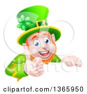 Poster, Art Print Of Cartoon Happy St Patricks Day Leprechaun Giving A Thumb Up Over A Sign