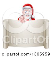 Christmas Santa Claus Pointing At You Over A Blank Scroll Page