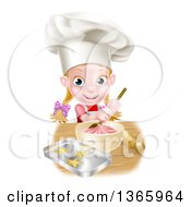 Poster, Art Print Of Cartoon Happy White Girl Making Frosting And Star Cookies