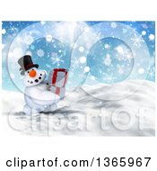 Poster, Art Print Of 3d Snowman Character Carrying Gifts In The Snow