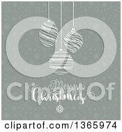 Clipart Of A Merry Christmas Greeting With Suspended Scribble Bauble Ornaments Over Retro Snowflakes Royalty Free Vector Illustration